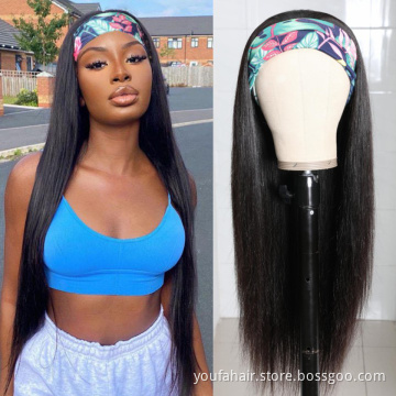Wholesale 150% Density Unprocessed Virgin Raw Hair Cuticle Aligned Straight Headband Wigs Non Lace Human Hair Machine Made Wigs